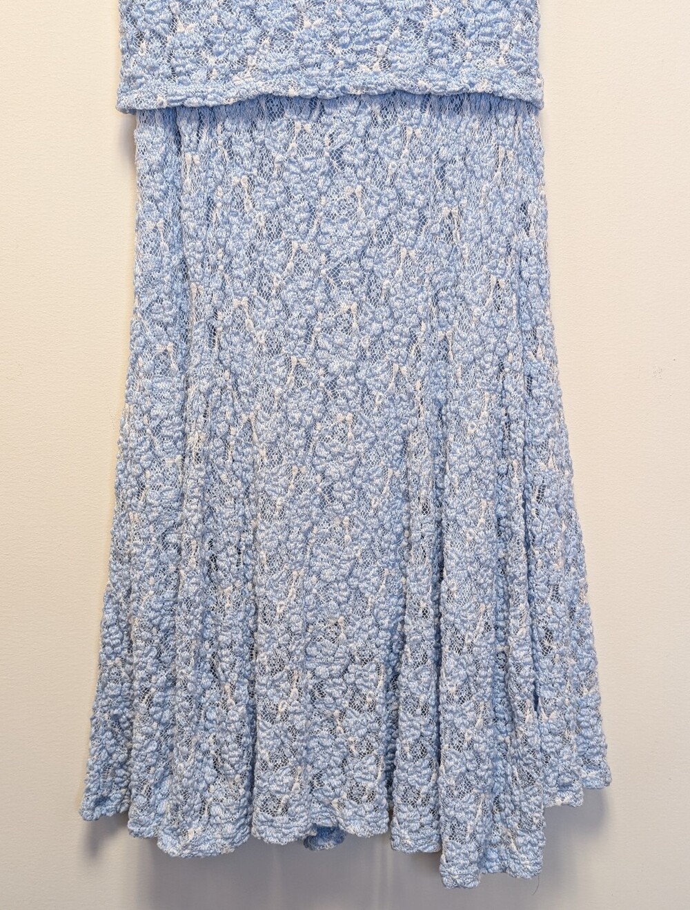 Free People XS Blue Lace Knit Crop Top & Midi Skirt Set Boho Cottagecore - Picture 7 of 16
